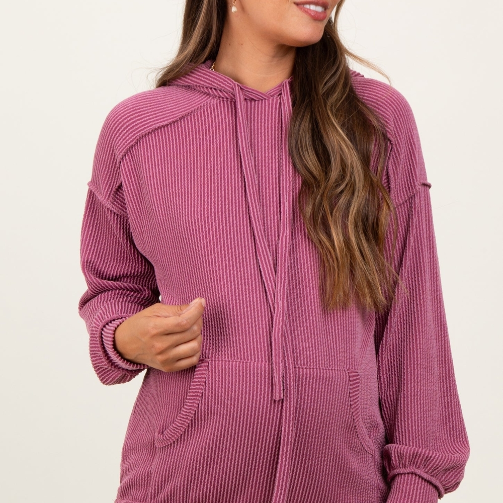 Pink Ribbed Hoodie